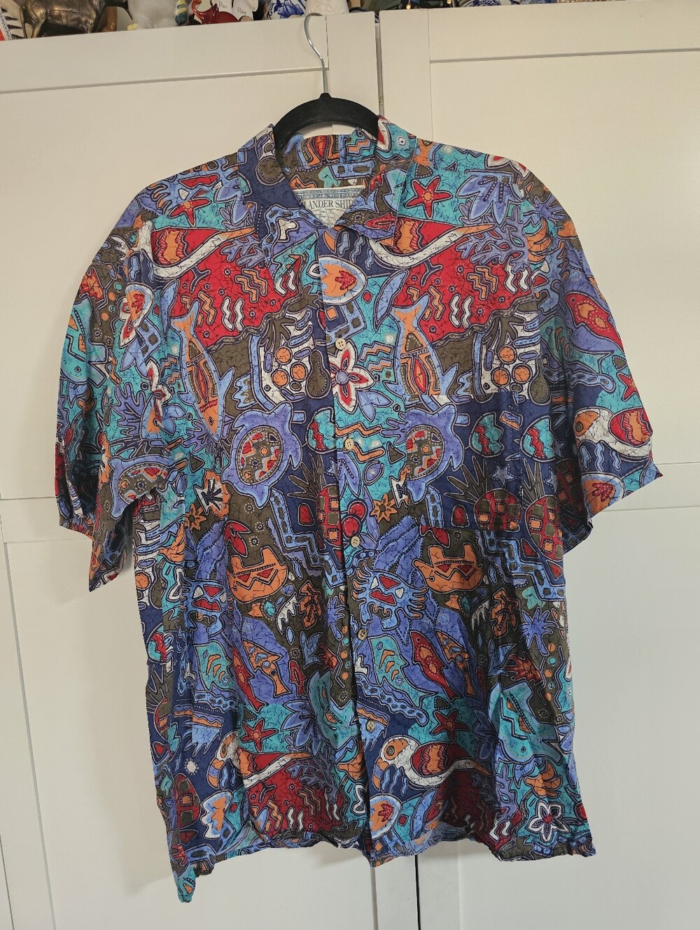 Vtg Pussers Islander Shirt Mens L Sea Turtle Fish Hawaiian Caribbean Cotton Blen